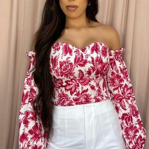 Red floral off the shoulder top